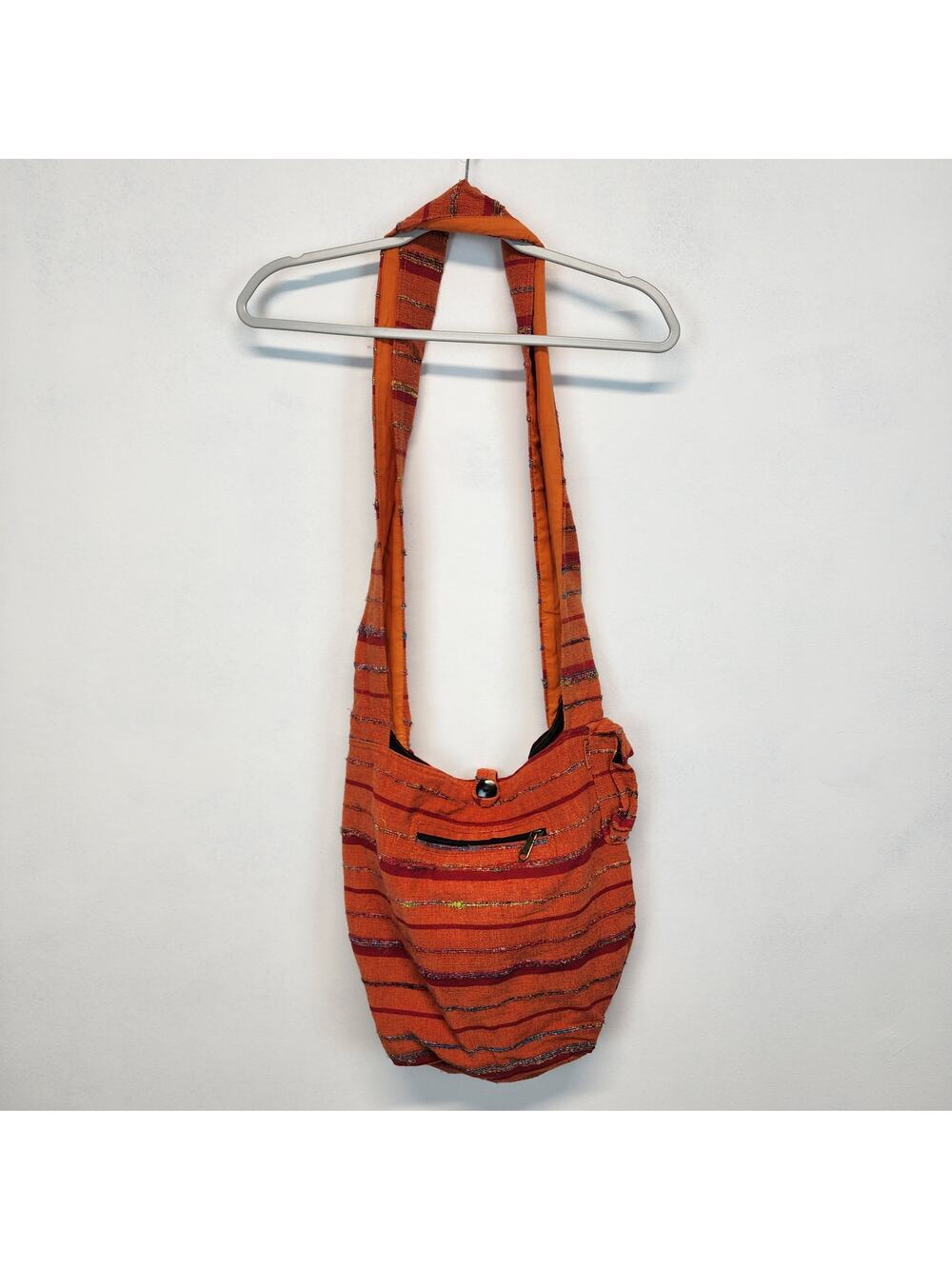 Snowlion Tibetan Shoulder Sling Bag Orange Woven Striped Woodstock Festival 70s